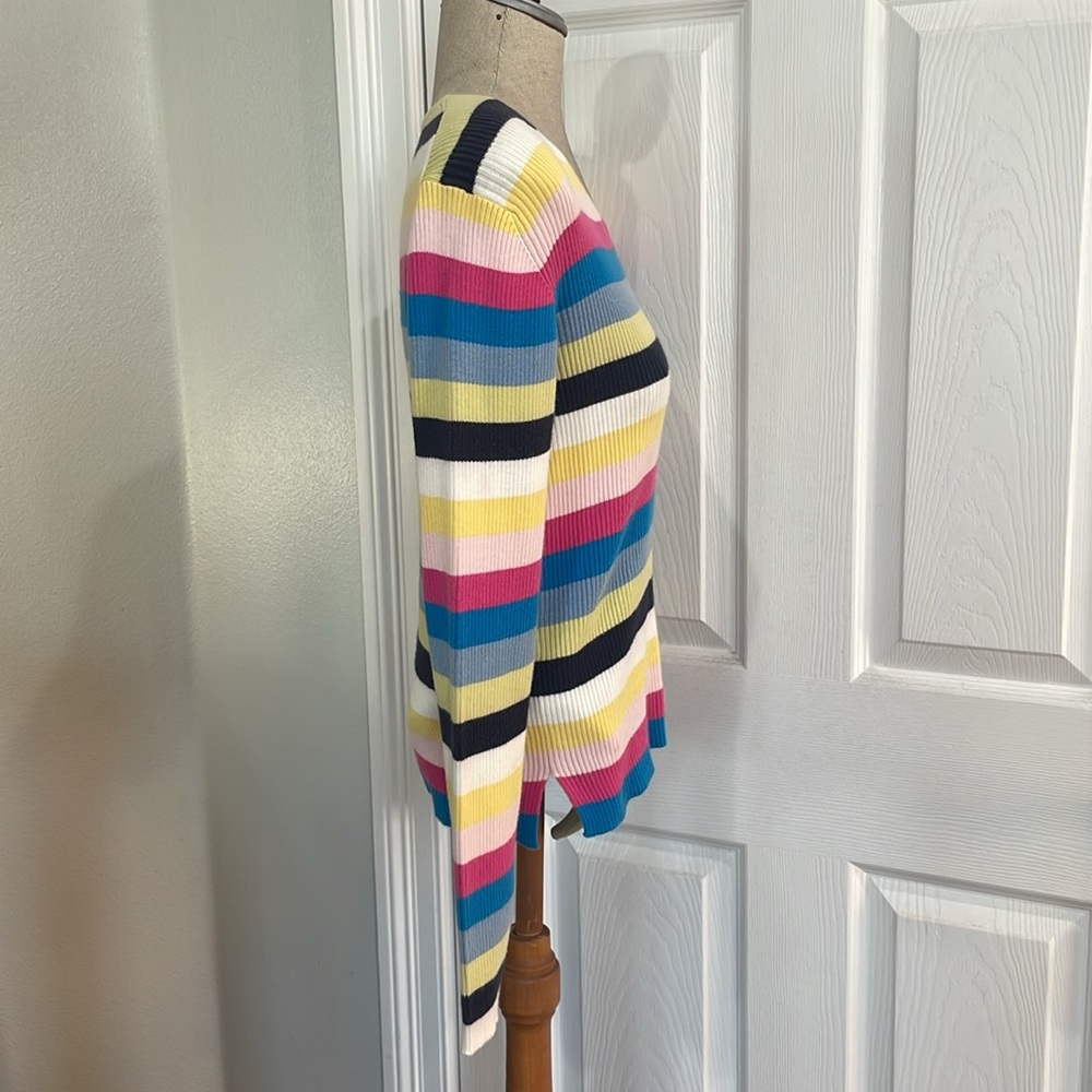 Vintage Y2K striped long sleeve sweater V-neck 100% cotton V-neck size M - Picture 3 of 9